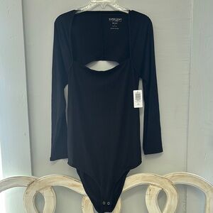 Torrid Black Ribbed Cut Out Long Sleeve Bodysuit‎ Size 1X NWT